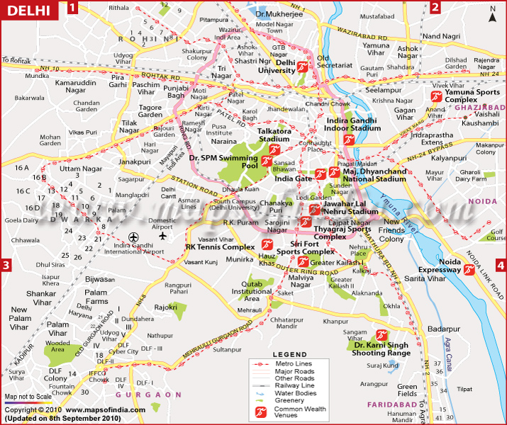 Free Download Delhi Map with Commonwealth Games Venues