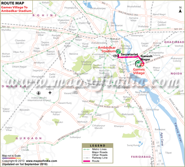 Games Village To Dr. Ambedkar Stadium Route Map