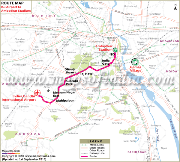 IGI Airport to Ambedkar Stadium Route Map IGI Airport to Ambedkar Stadium Route Map