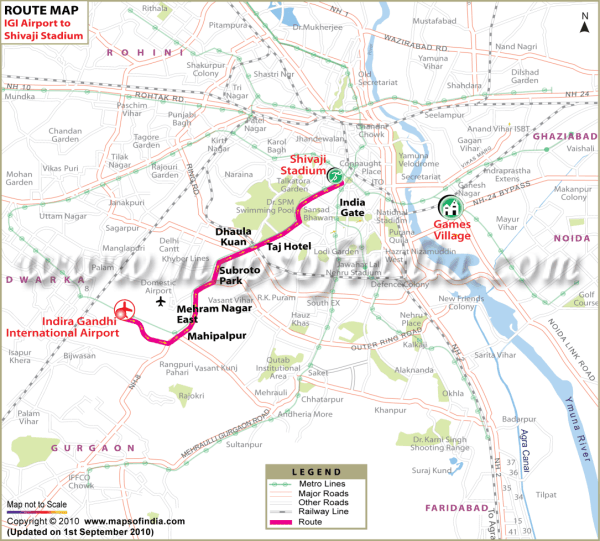 IGI Airport to Shivaji Stadium Route Map IGI Airport to Shivaji Stadium Route Map