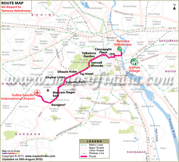IGI Airport to Yamuna Velodrome Route Map IGI Airport to Yamuna Velodrome Route Map