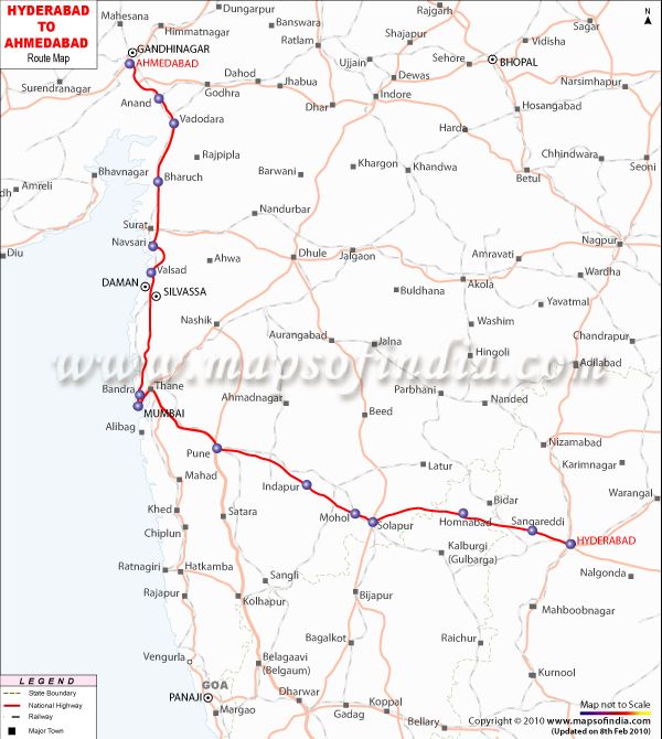 Hyderabad to Ahmedbad Route Map