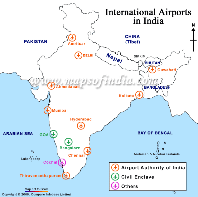 International Airport Map of India