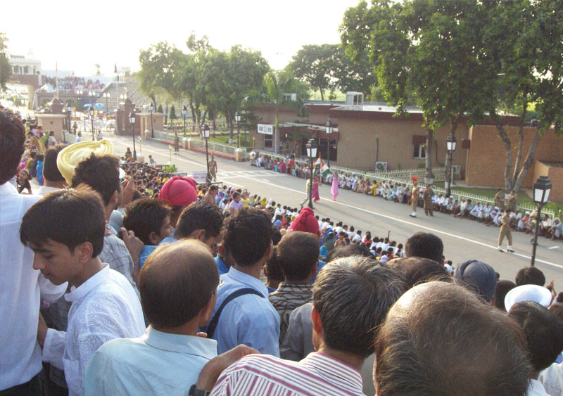 People attending ceremony at Wagah Border