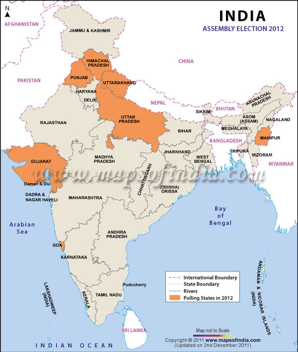 Map of Legislative Assembly Elections in India 2012
