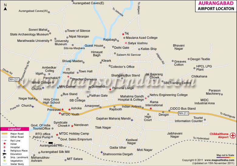 Airport Location Map of Aurangabad
