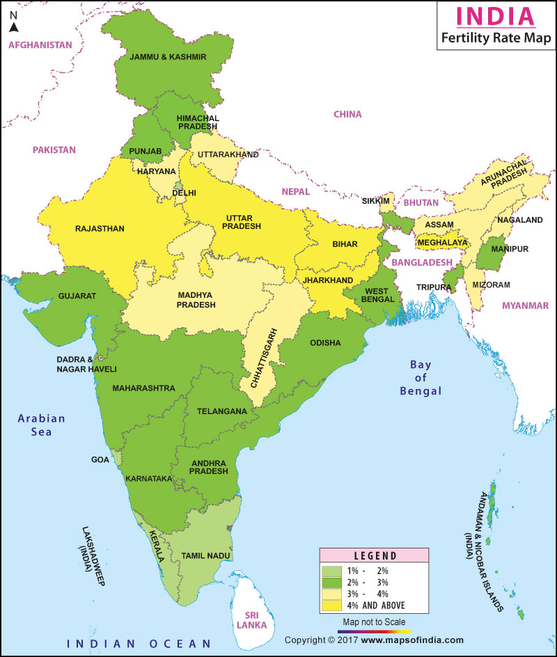 Map of Fertility Rate in India