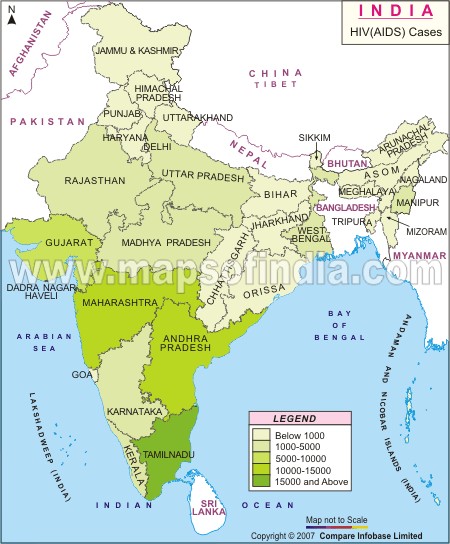 Map of HIV AIDS cases in India