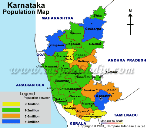 Karnataka  on Karnataka Population Map 2001 Showing Districts With Different