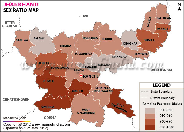 Map of Jharkhand Sex Ratio