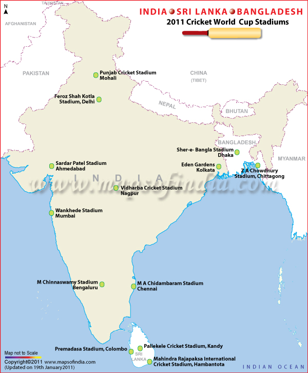 2011 Cricket World Cup Stadiums Map