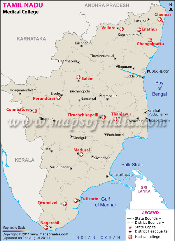 Map of Tamil Nadu Medical Colleges