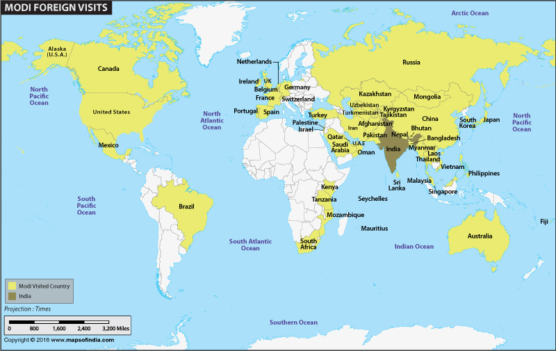 Modi Foreign Visits Map