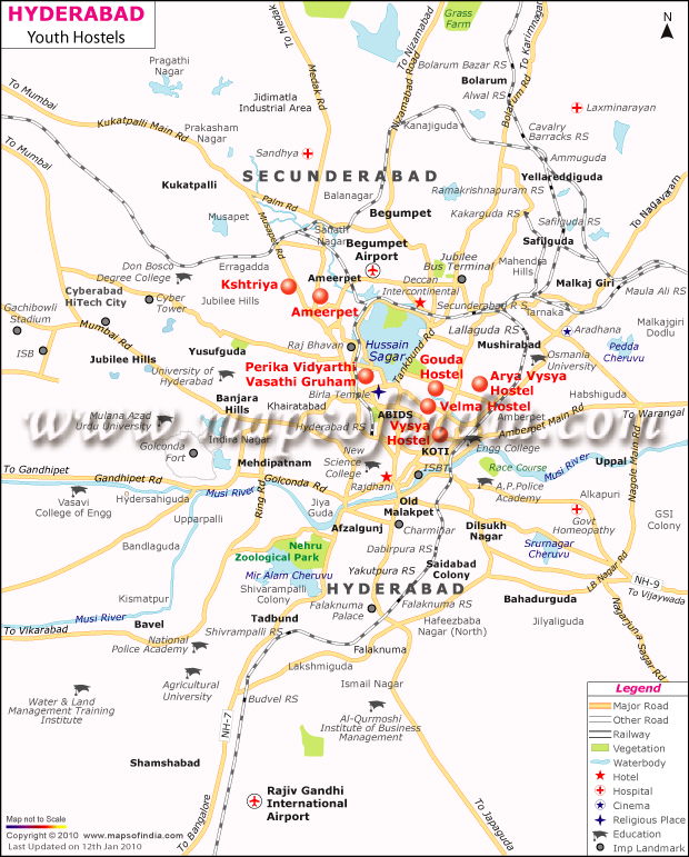 Hyderabad Youth Hostels Map