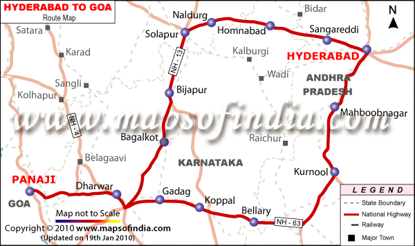 Hyderabad to Goa Route Map