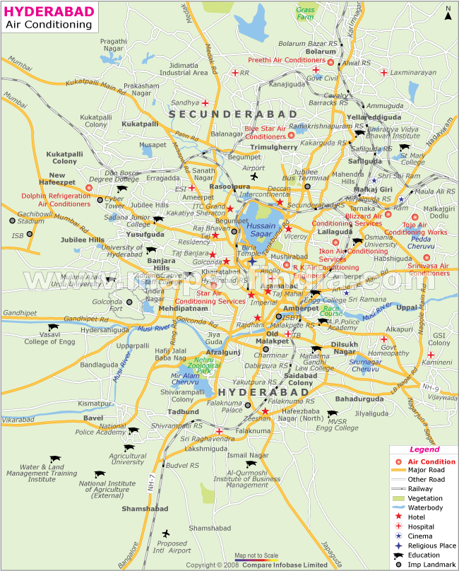Map of Air Conditioning Centres in Hyderabad