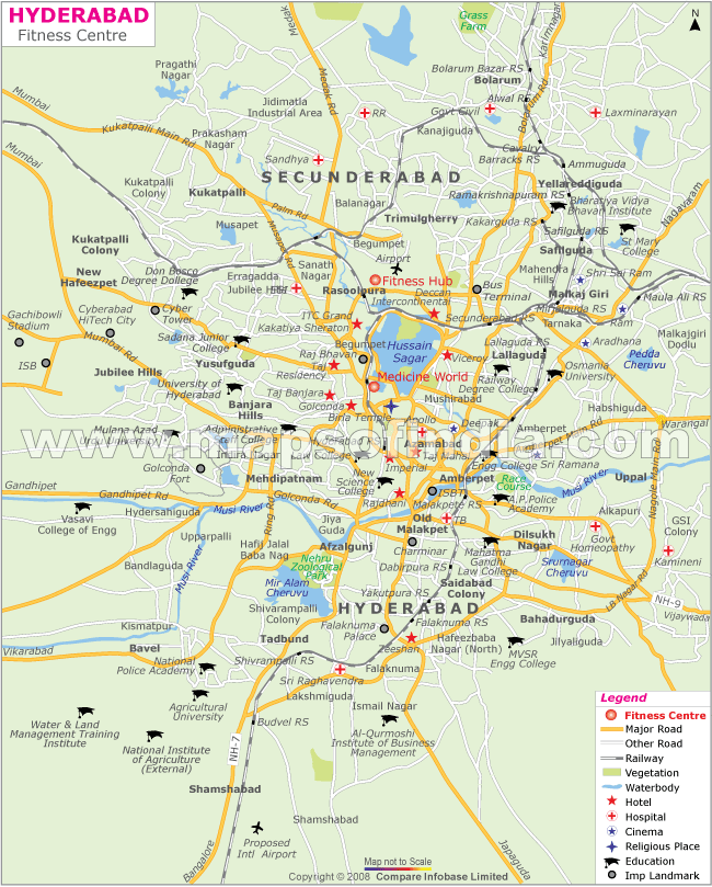 Map of Fitness Centres in Hyderabad
