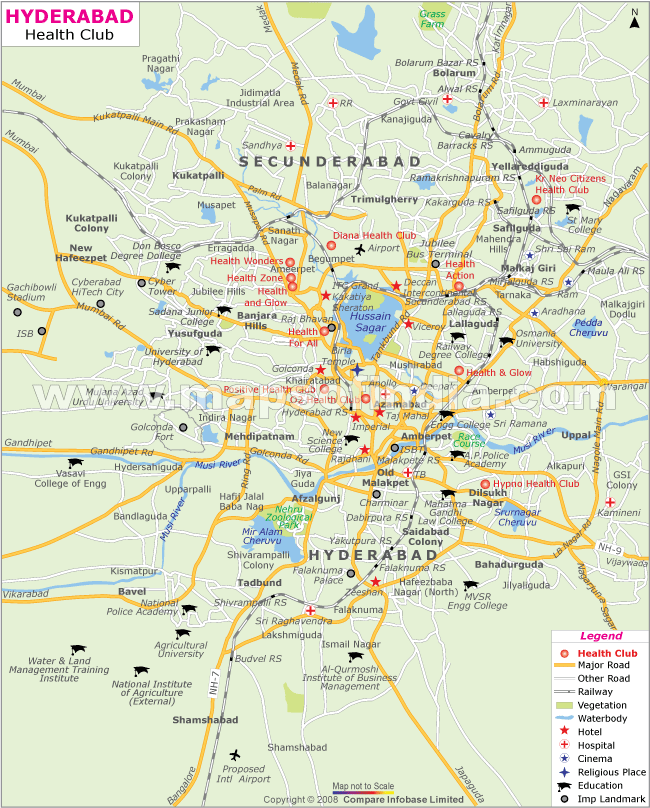 Mapo of Heath Clubs in Hyderabad