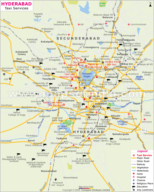 Map of Taxi Services in Hyderabad