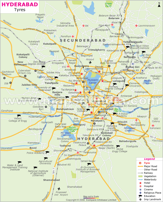 Map of Hyderabad Tyre