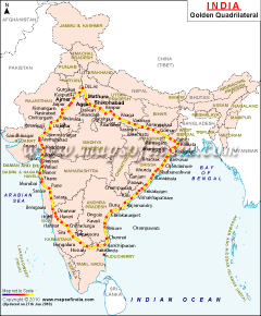 India Map - Golden Quadrilateral Highway Network