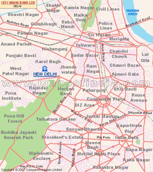 Map Of Delhi City. City Union Bank, Delhi