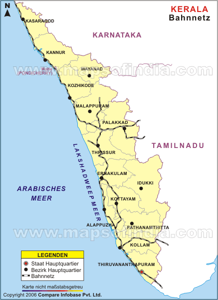 Bahnnetzkarte von Kerala