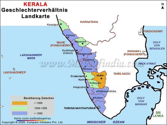 Geschlechterverhältnis Landkarte von Kerala