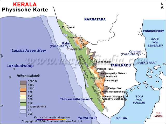 Physische Karte Keralas