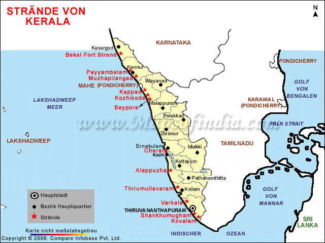 Landkarte von Strände Keralas