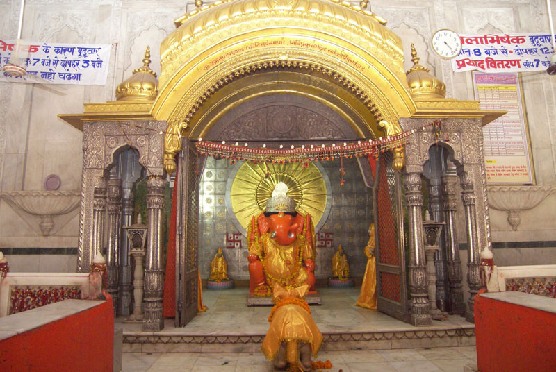 Gold and silver plated sanctum sanctorum or mandap of Ganesh Temple Jaipur