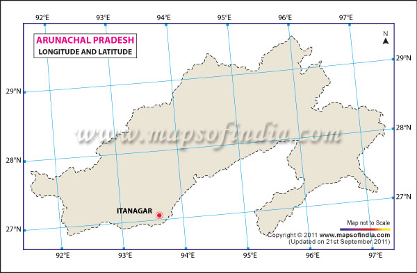 Latitude and Longitude Map of Arunachal Pradesh