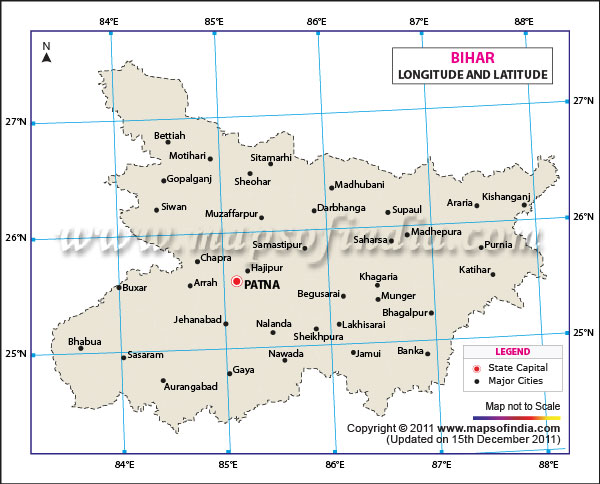 Latitude and Longitude Map of Bihar