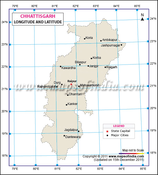 Latitude and Longitude Map of Chhattisgarh