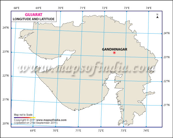 Latitude and Longitude Map of Gujarat