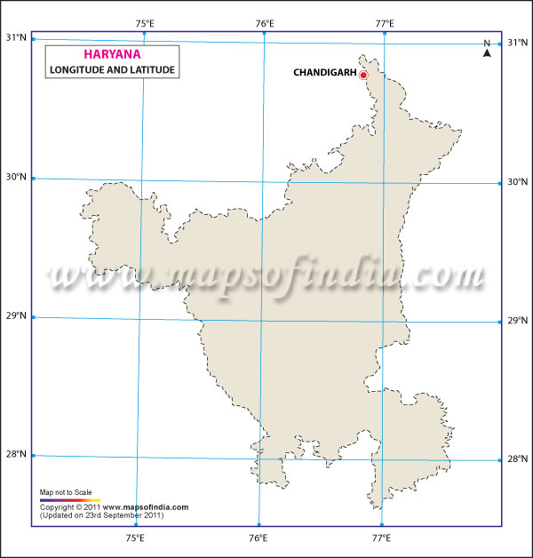 Latitude and Longitude Map of Haryana