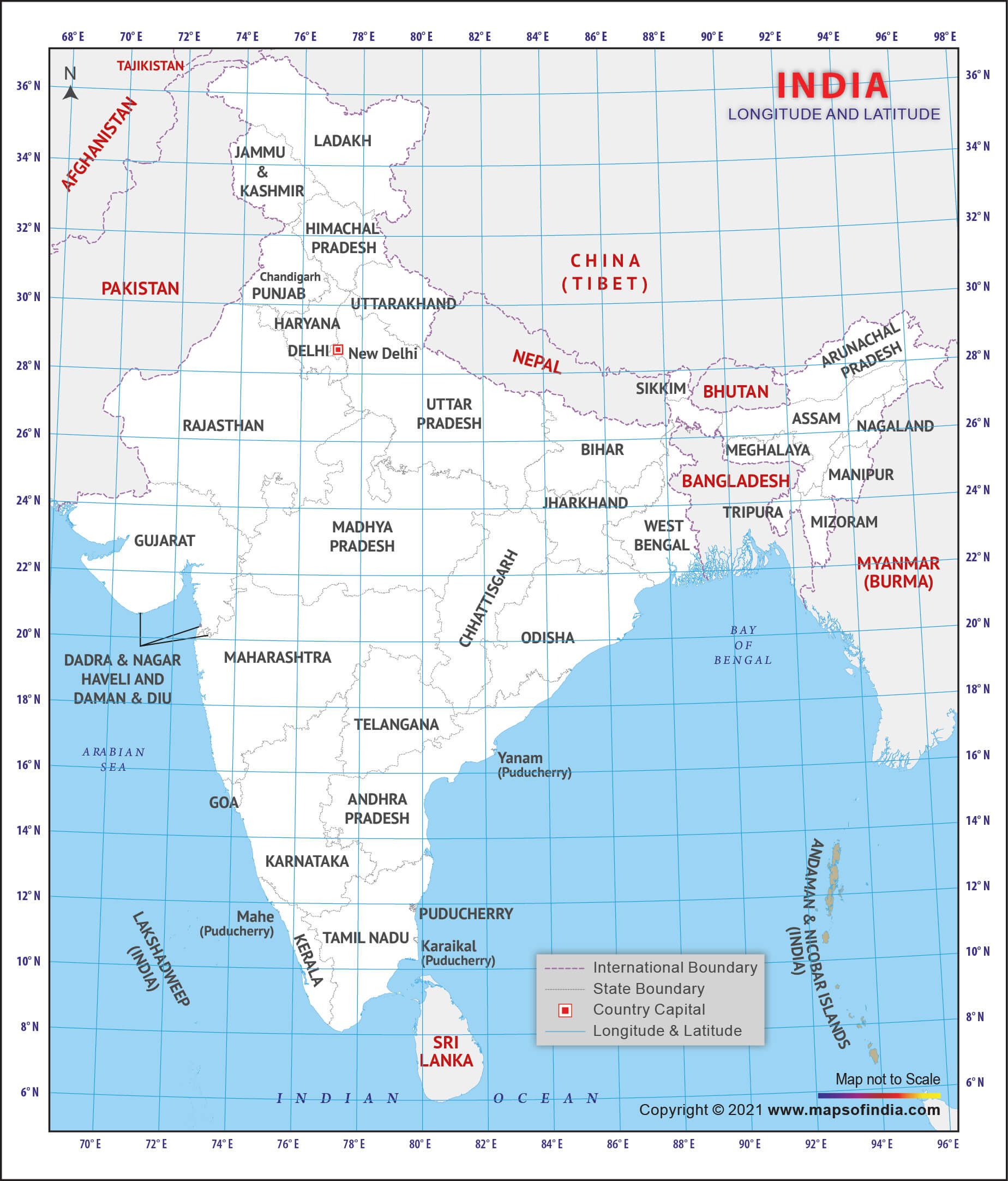 HIVLatitude and Longitude Map of India