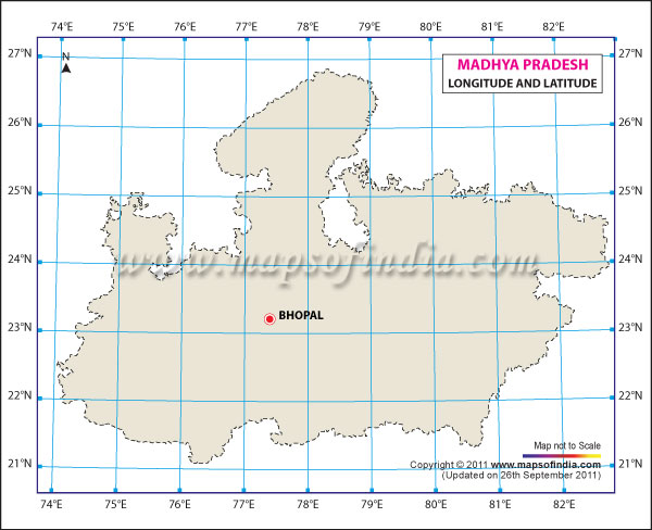 Latitude and Longitude Map of Madhya Pradesh