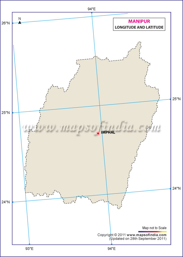 Latitude and Longitude Map of Manipur