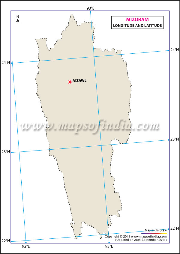 Latitude and Longitude Map of Mizoram