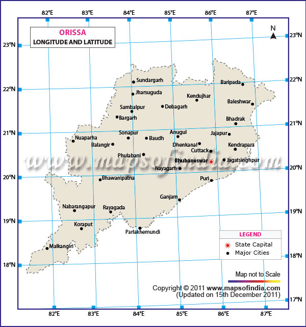 Latitude and Longitude Map of Orissa