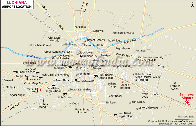 Airport Location Map of Ludhiana