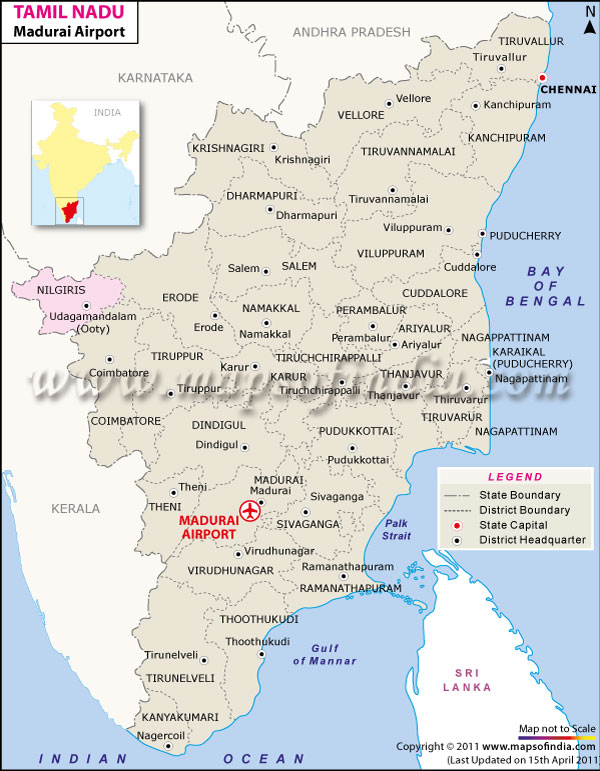 Airport Location Map of Madurai