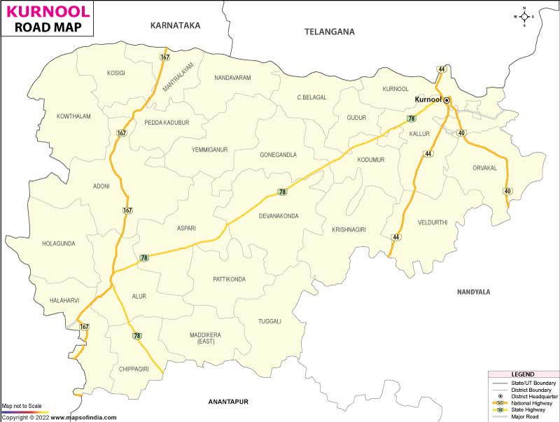 Road Map of Kurnool