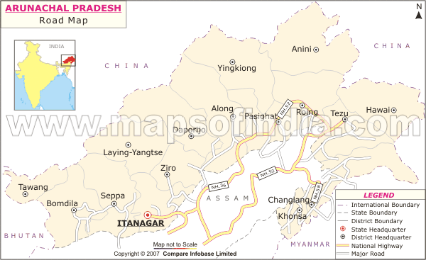 Road Map of Arunachal Pradesh