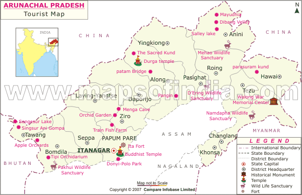Tourist Map Of Arunachal Pradesh