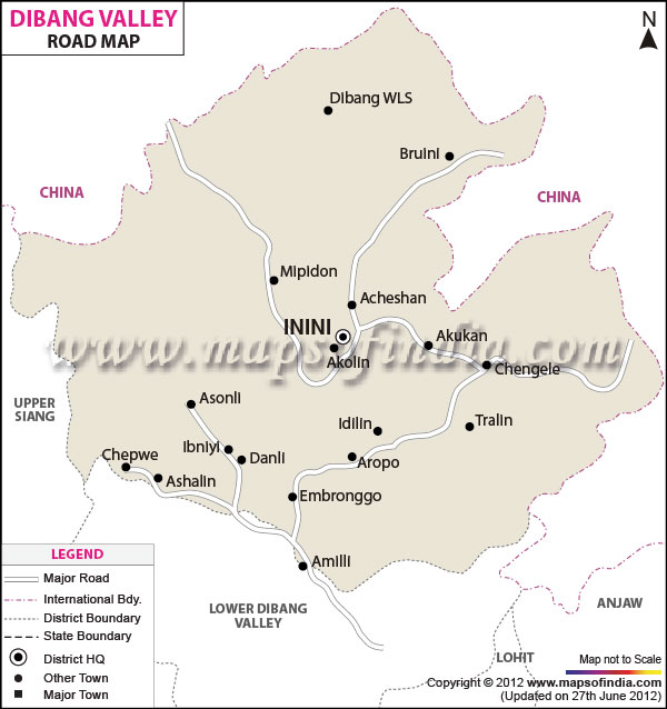 Road Map of Dibang Valley 