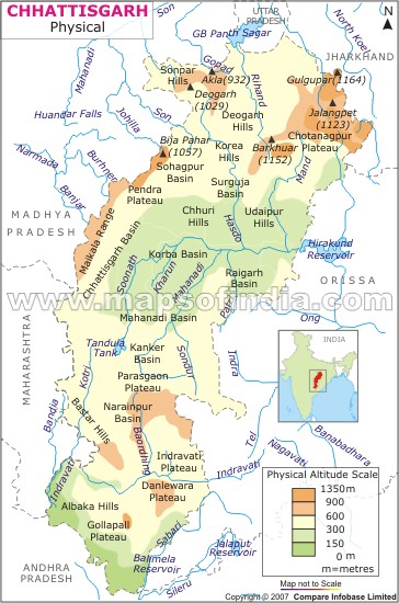 Physical Map of Chhattisgarh