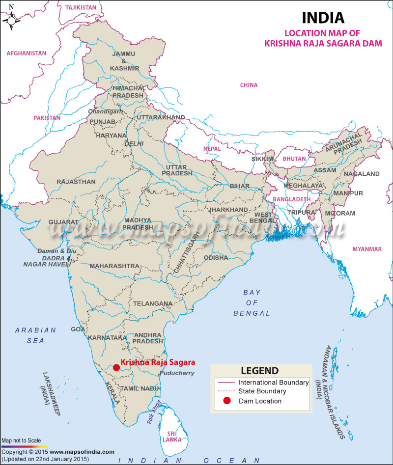 Location of Krishna Raja Sagara Dam