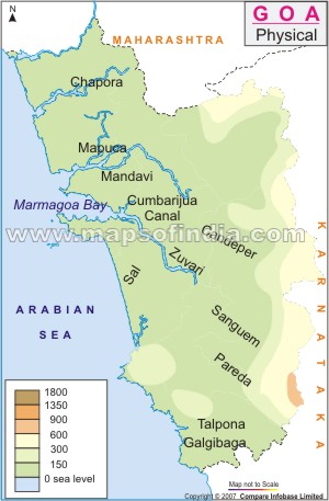 tourist map of goa. Goa Physical Map